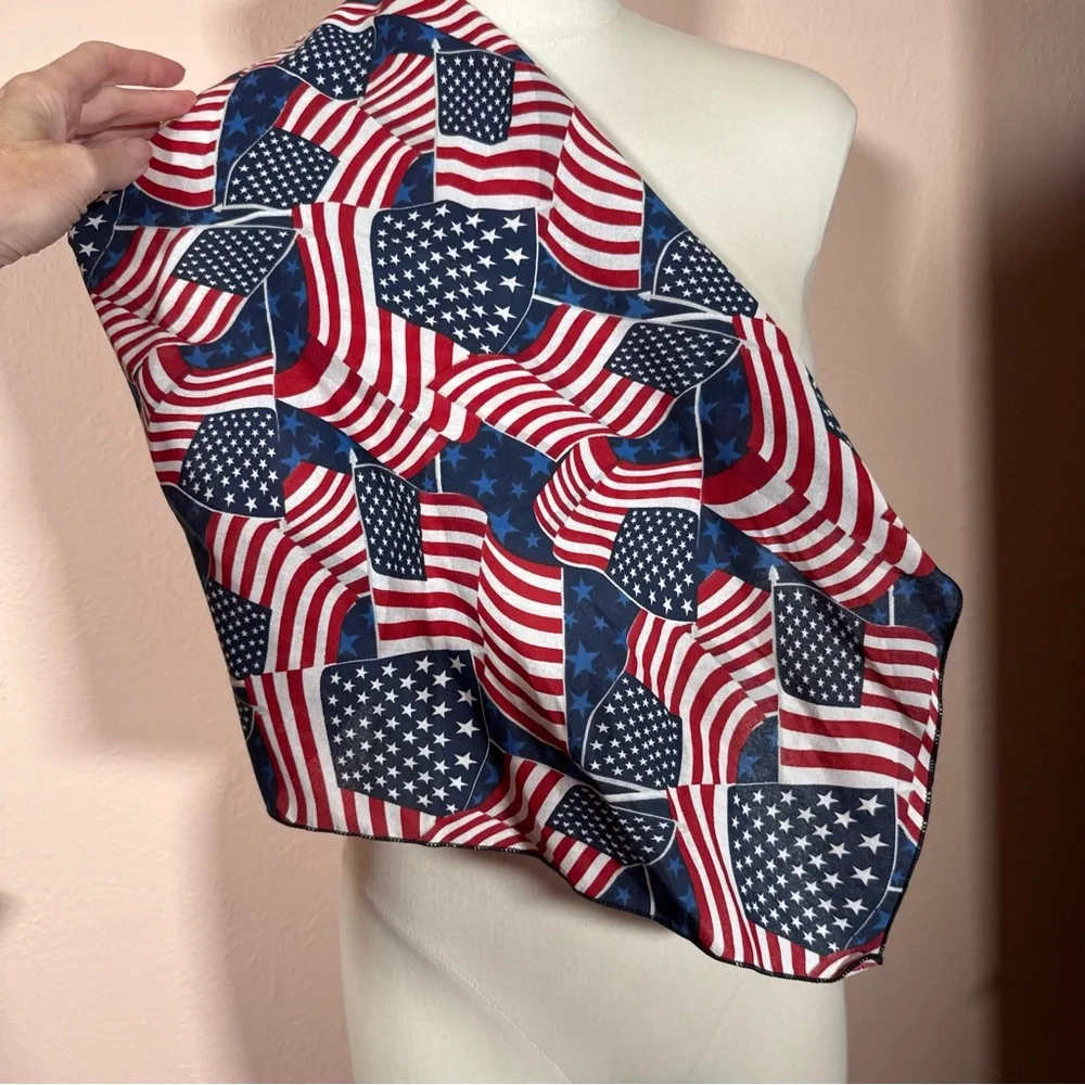 Vintage 1980 90 Handmade retro western flag print bandana scarf USA 🇺🇸 - Picture 3 of 15